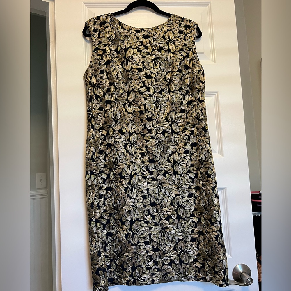 Ralph Lauren dress, size 12, gold stitching on a navy background